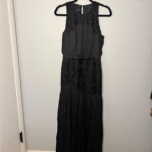 Halston Black Lace & Pleated Dress